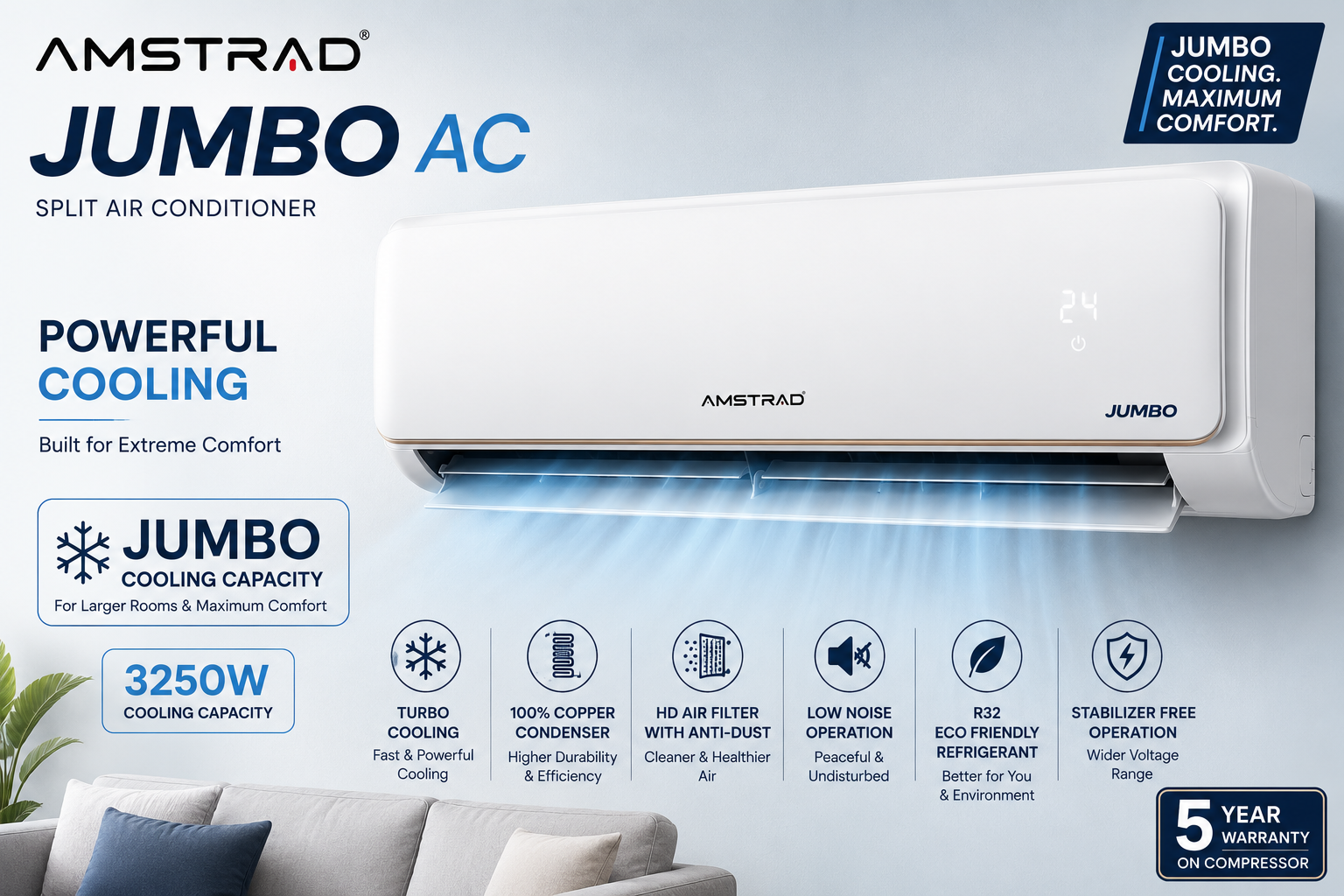 JUMBO SPLIT AIR CONDITIONER WALL MOUNT INVERTER 2TON