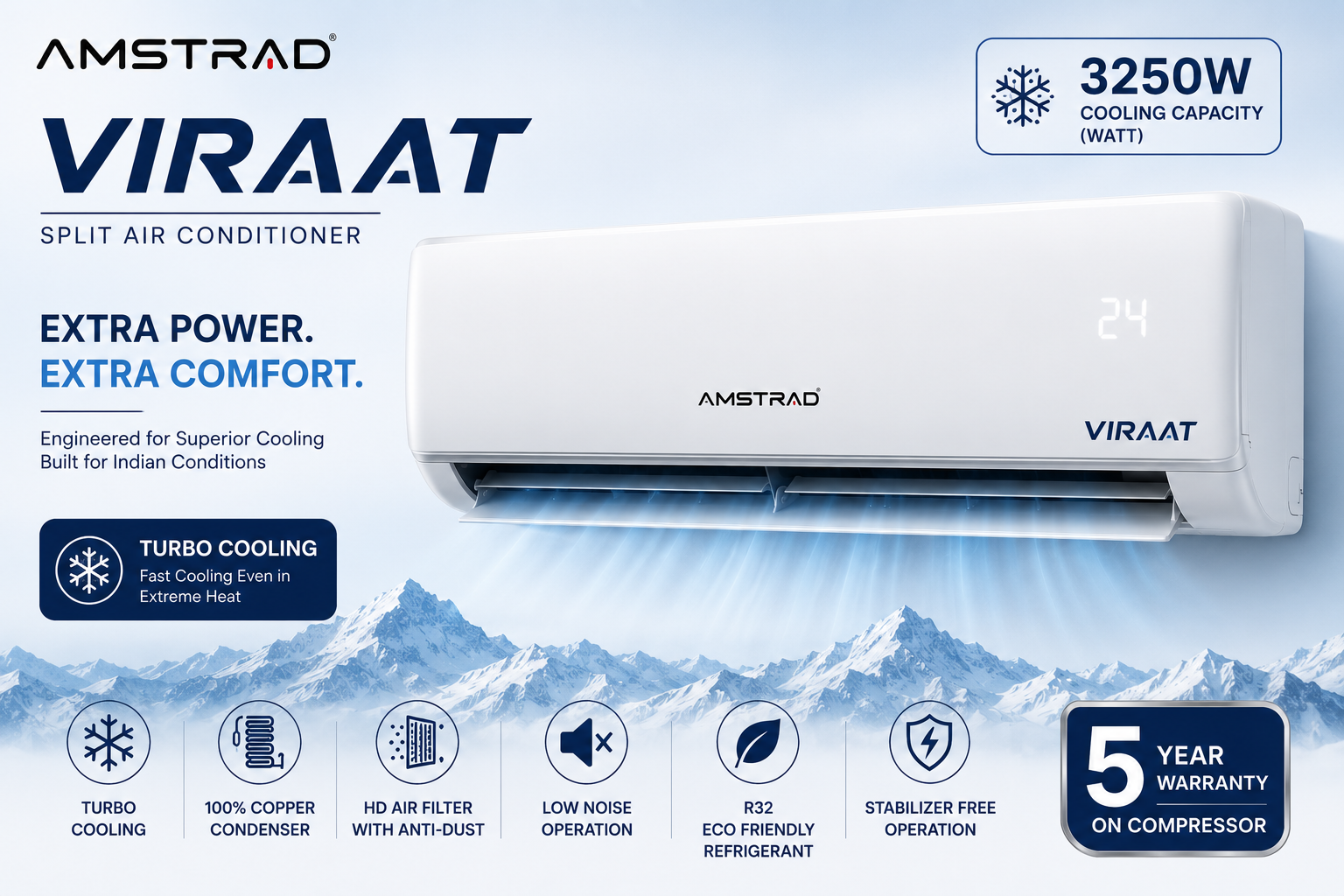 SPLIT AIR CONDITIONER WALL MOUNT INVERTER 2.5 TON